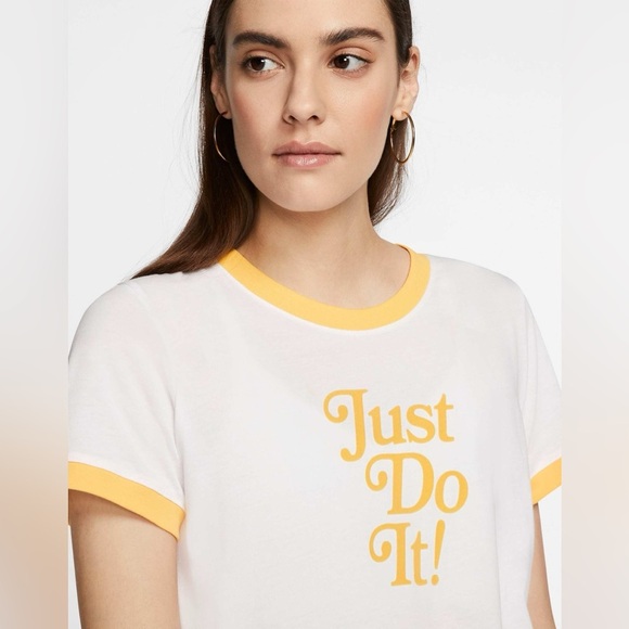 Nike just do it raglan short sleeve ringer t-shirt in white and yellow - Picture 2 of 15